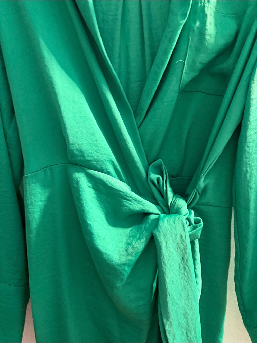 Kasia Emerald Tie-Front Long Sleeve Shirt Dress - Picture 4 of 6